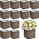 Suzile 12 Set 5 Inch Wooden Planter Box Flower Square vases for Centerpiece Rustic Cube Planter Box with Removable Foam Blocks Liner Square Vase Craft for Garden Home (Brown)