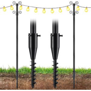 HOSKO String Light Poles, 1Pcs 10Ft String Light Pole for Outside, Heavy Duty Metal Poles for Outdoor String Lights, Adjustable Outdoor String Light Poles for Patio,Backyard,Garden