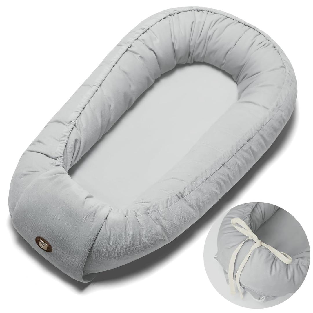 Baby Lounger, Adjustable Baby Lounger for Newborn 0-24 Months, Breathable & Soft Infant Lounger,Tummy Time Lounger for Home and Travel,Baby Girls & Boys Babies Stuff, Baby Shower Gifts, Grey