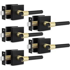 goldenwarm 5 Pack Black and Gold Passage Door Handles, Matte Black Closet Door Handles, Black and Gold Interior Lever Door Handle for Hallway, Closet(Square, Zinc Alloy)