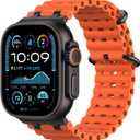 Upgraded Ocean Band Compatible with Apple Watch Ultra 2/Ultra 49mm,S10 46mm,9/8/7 45mm,SE2/SE/6/5/4 44mm,3/2/1 42mm, Metal Connector Breathable Sport Watch Strap for Men Women (Black/Orange)