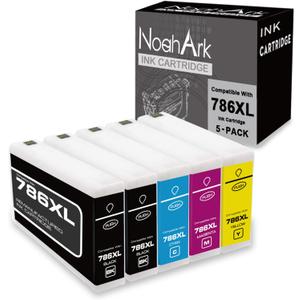 NoahArk 5 Packs 786XL Remanufactured Ink Cartridge Replacement for Epson 786 T786XL High Yeild for Workforce Pro WF-4630 WF-4640 WF-5110 WF-5190 WF-5620 WF-5690 Printer (2Black, Cyan, Magenta, Yellow)