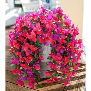 Faux Bougainvillea Artificial Flowers Plants for Outdoors Outside Decoration, 2pcs Fake Flowers Silk Long Trailing Vines UV Resistant Realistic for Front Door Porch Planter Urn Patio Balcony Yard, Mix (Purple Hot-pink)