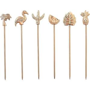 Folkulture Cocktail Picks or Martini Sticks for Christmas Gifts for Men, Reusable Toothpicks for Drinks or Bloody Mary Skewers, Garnish Sticks for Appetizers, Boho Gifts, Set of 6, Rosegold