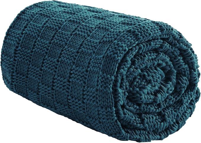 Knitted Weighted Blanket for Adult, No Beads Heavy Blanket 48” x 72'' 15lbs, Breathable Chunky Knit Blanket, Cooling Weighted Blanket for Hot Sleepers, Christmas Home Decor (Peacock Blue)