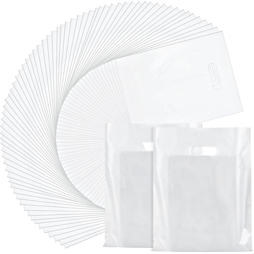 Kosiz 1000 Pcs Plastic Merchandise Shopping Bags Bulk for Small Business 9 x 12 in Goodie Retail Bag with Die Cut Handles Party Favor for Grocery Holiday Boutique Stores Birthday Gift(White)