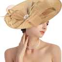 dressfan Fascinator Hats for Women,20s 50s Linen Vintage Hat for Derby/Church/Wedding/Cocktail/Tea Party, M31-Khaki