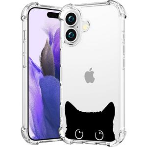 Compatible with iPhone 16 Plus Case Clear Cute for Women - Rugged Phone Cases Funda Protector Cover Skin (Black Cat Ears Animal)