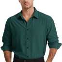 Demofair Men's Dress Shirts Solid Wrinkle-Free Long Sleeve Button Down Shirt Regular Fit Formal Shirts, L, Dark Green