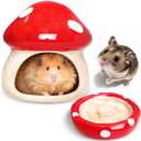 BNOSDM Ceramic Hamster Hideout and Food Bowl Set Cute Mushroom Shape Hamster House and Habitat Cool Hamsters Hide Suitable for Syrian, Mice, Dwarf Hamsters, Gerbils (Red)