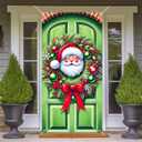 3 x Christmas Door Banner Set 35x71 Inch Santa Claus with Red Ribbon and Green Ornaments Home Porch Decoration Front Door Wall Hanging Party Holiday Outdoor Decoration