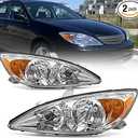 AS Headlight Assembly Compatible with 2002 2003 2004 TOYOTA CAMRY Headlight Chrome Housing Amber Reflector Clear Lens Driver and Passenger Side Pair Not Fit Solora Models