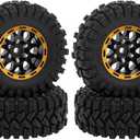 MEUS Racing 1.2-inch Beadlock Wheels Brass Rim+ Aluminum 1.0(Plus) Tire Set Negative Hub -4MM 42G for 1/18 TRX4M, Axial SCX24 & FMS FCX24 (HELIDIRECT) (Black Model A)