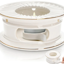 Ceramic Teapot Warmer, Gold Rim Teapot Heater with Tealight Holder, White Porcelain Tea Kettle Holder Warming Base for Heating Coffee, Milk, Water, Soup