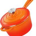 HaSteeL 1 QT Cast Iron Saucepan, Mini Enamel dutch oven with lid, Small Non Stick Pan for Milk, Pasta Tomato Sauce, Butter, Breakfast, Soup, Suitable for Boiling Stewing Frying, Easy to Clean, Orange