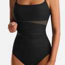 One Piece Swimsuit for Women Tummy Control Mesh Bathing Suits Sexy Push Up Swimsuits Slimming Square Neck Swimwear (Black, XXL)