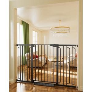 Cumbor 36" Extra Tall Baby Gate for Stairs, 29.7-57" Extra Wide Dog Gate for Doorways Hallways, Pressure Mounted Child Gate for Wide Opening, Auto Close Personal Safety for Babies and Pets, Black