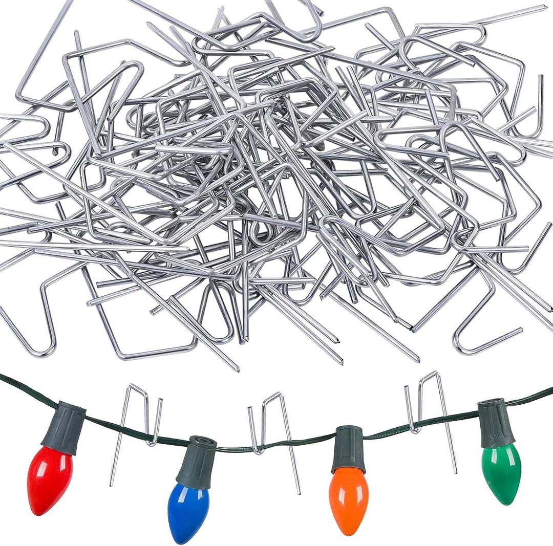 Fovths 120 Pieces Christmas Light Hanger Gutter Grid Hooks Metal Wire Hooks Ornament Hangers Metal Hangers for Christmas Outside Lights Gutters with Mesh Leaf Guard