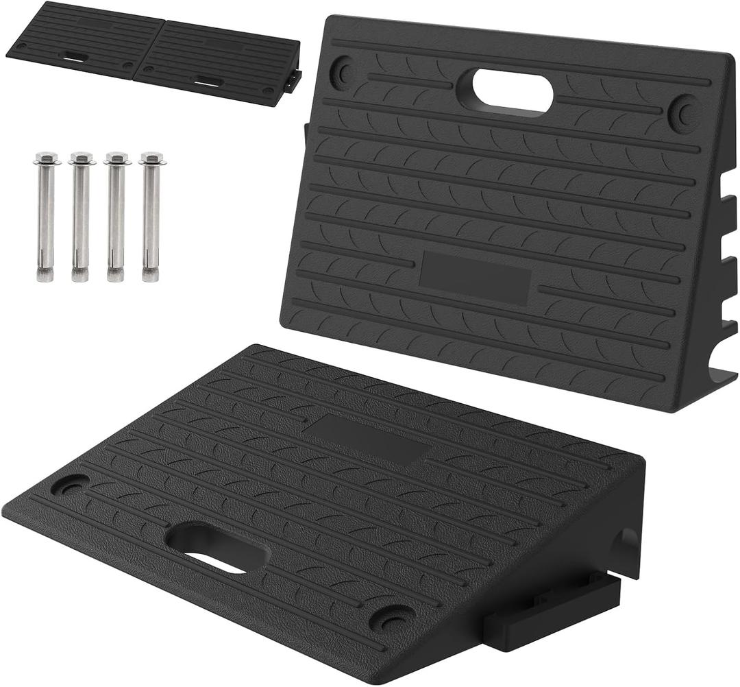 5.0" Rise Rubber Threshold Ramp for Doorway/Cars/Wheelchairs, 2 Packs | Non-slip Surface,Grid Structure Bottom,One-piece Design, for Curb/Shed/Step/Stair/Scooter/Door, 2200Pounds Load Capacity