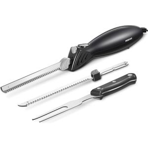 Reemix Electric Knife, Z3042 Electric Knife Set for Carving Meats, Poultry, Bread, Crafting Foam & More, 2 Blades for Meats & Bread, Fork Included (Black)