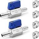 2 Pack 1/4" Hose ID Barb Mini Ball Valve, Stainless Steel Small Shut Off Valve with Clamps Kit for Water Oil Gas (1/4 Inch)