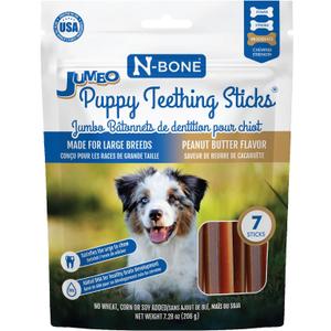 3 x N-Bone Jumbo Puppy Teething Sticks Peanut Butter Flavor Dog Treats, 7 Count 7.28-oz Bag
