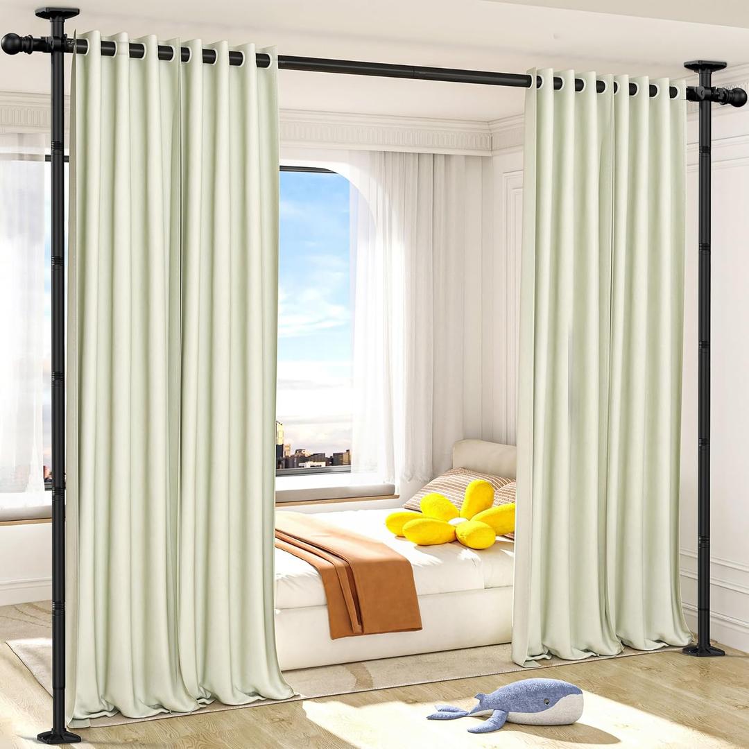AKTOP Room Divider Curtain Rod, No Drilling Privacy Room Separator for Space Partition, 4-11ft(H) 28-117(W) Adjustable Heavy Duty Floor to Ceiling Wall Divider Tension Rod for Room Separation, Black