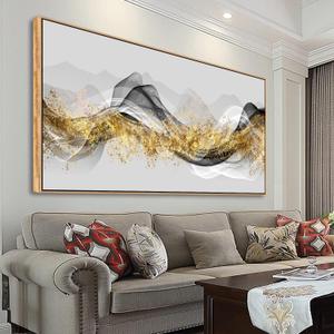 Tucai Decor Wall Art Modern light Luxury Abstract Gold ink Landscape Canvas Wall Art for Living Room and Bedroom Color Pictures Artwork Home Decor Canvas Print Wall Decor Ready to Hang 20x40inch (Framed)