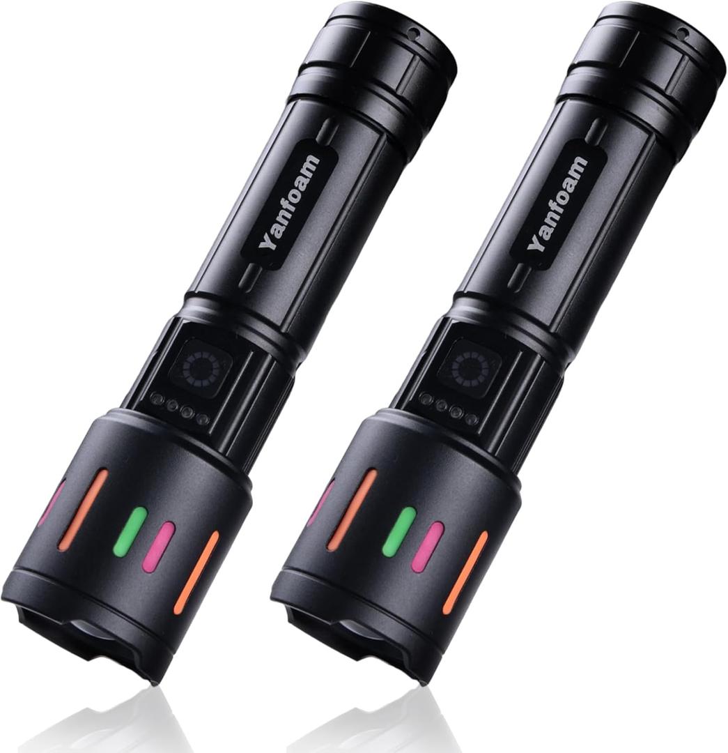 Yanfoam Rechargeable Flashlights High Lumens - 1000LM Super Bright LED Small Powerful Tactical Flashlight - 3 Modes High Powered Handheld Flash Light for Home Emergencies Camping Hiking - 2 Pack