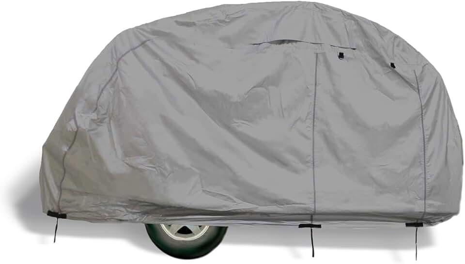 EliteShield Premium Teardrop Trailer Camper Covers, Tear Resistant Teardrop RV Camper Cover with Access Panels, Fits 12'–15' Long, 7'W Gray Color