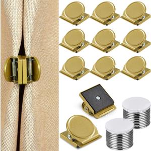 10 Pcs Curtain Magnets Closure Clips, Plus Size Magnetic Curtain Clips Metal Magnets for Indoor Outdoor Curtains Prevent Light Leaking for Patio, Mosquito, Cabana, Gazebo (Gold)