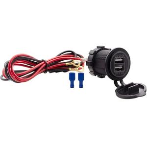 Dual USB Charger Socket Waterproof Power Outlet 12V/24V 2.1A & 2.1A for Car Boat Marine RV Mobile Blue LED (Black)