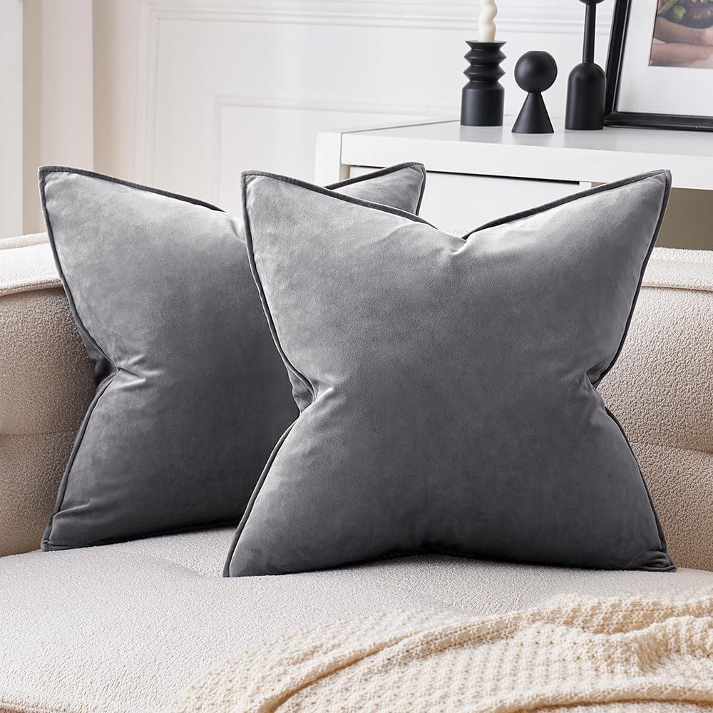 MIULEE Dark Grey Velvet Throw Pillow Covers 20x20 Soft Decorative Solid Square Cushion Cases Pack of 2 Modern Luxury Home Decor for Couch, Sofa, Bedroom