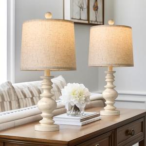 Tradition 20.5" Rustic Table Lamp Set of 1 for Living Room Farmhouse Bedside Desk Lamps Bedroom Nightstand Vintage Lamps Linen Washed（Suitable for Decorating Small Areas）