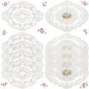 Mixweer 10 Pcs White Retro Lace Placemats Oval Embroidered Table Place Mats French Crochet Doilies Vintage Coasters Cup Mat 12'' x 16'' for Wedding Cup Vase Table Decor