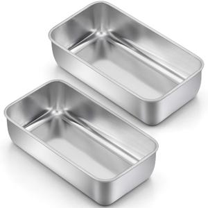LIANYU 2 Pack Bread Loaf Pans for Baking Bread, 9x5Inch Stainless Steel Meatloaf Baking Pan, Loaf Tin for Homemade Banana Brownies and Pound Cakes, Dishwasher Safe (Silver)