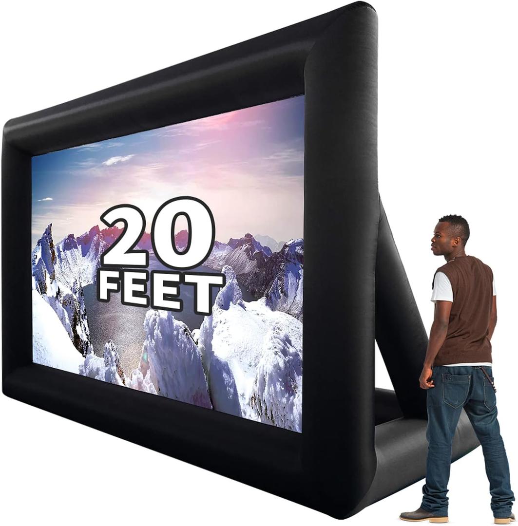 GYUEM 20 feet Inflatable Portable Projector Movie Screen - Huge Air-Blown Cinema Projection Screen Package with Rope, Blower, Tent Stakes - Front & Rear Projection, for Outdoor Party Backyard Pool Fun
