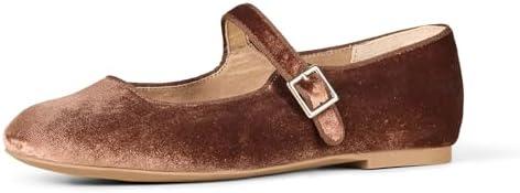 Amazon Essentials Women's Velvet Mary Jane Ballet Flat with Buckle Strap Size 7