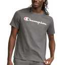 Champion Men's Graphic Short Sleeve T-Shirt, Standard Fit, Classic Script Logo, Midweight 100% Cotton, Granite Heather, XX-Large Tall