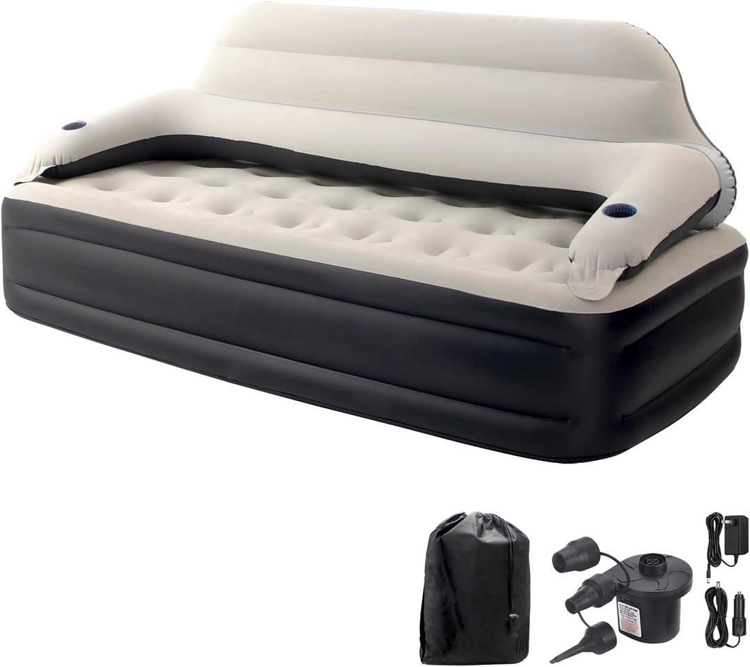 DIMAR GARDEN Twin Size Air Sofa Bed Mattress with Headboard and Pump, Blow Up Couch Inflatable Bed