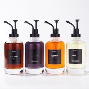 Molimoli Coffee Syrup Dispenser Set of 4, Glass Bottles with Pump, Maple & Coffee Syrup, Black