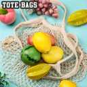 Eccliy 12 Pieces Reusable Cotton Mesh Grocery Bag Farmers Bags Net Shopping Beach Organizer Bulk Aesthetic Portable Tote with Handles for Fruit Vegetable(Beige)