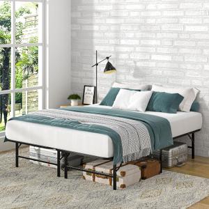VECELO 14 Inch Foldable Metal Platform Bed Frame, Heavy Duty Construction, Support Up to 840Ibs, No Tools Required, Tons of Under Bed Storage, Full, Black