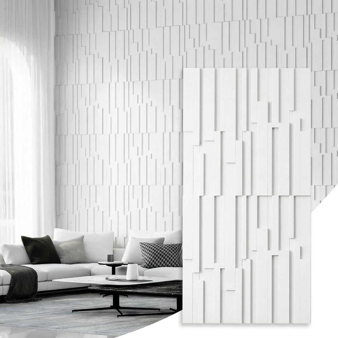 Large PU Decorative Wall Panels, 4-Pack Covers 31 Sq.Ft 47.2" x 23.6" 3D Architectural Accent Wall Panels for Living Room, TV Wall, Office & Commercial Spaces (White)