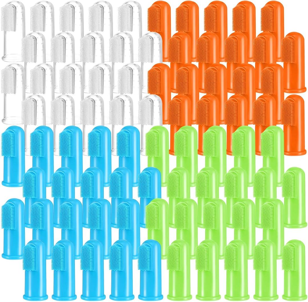 80 Pcs Finger Toothbrushes for Dogs, Food Grade Silicone Soft Pet Finger Brushes Washable Toothbrush for Small Dog Cat Easy Cleaning Dental and Oral Care(4 Colors)