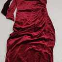 Wenrine Women's One Shoulder Velvet Dresses Slim Fitted Slit Faux Wrap Sexy Bodycon Evening Dress (Red) Small 