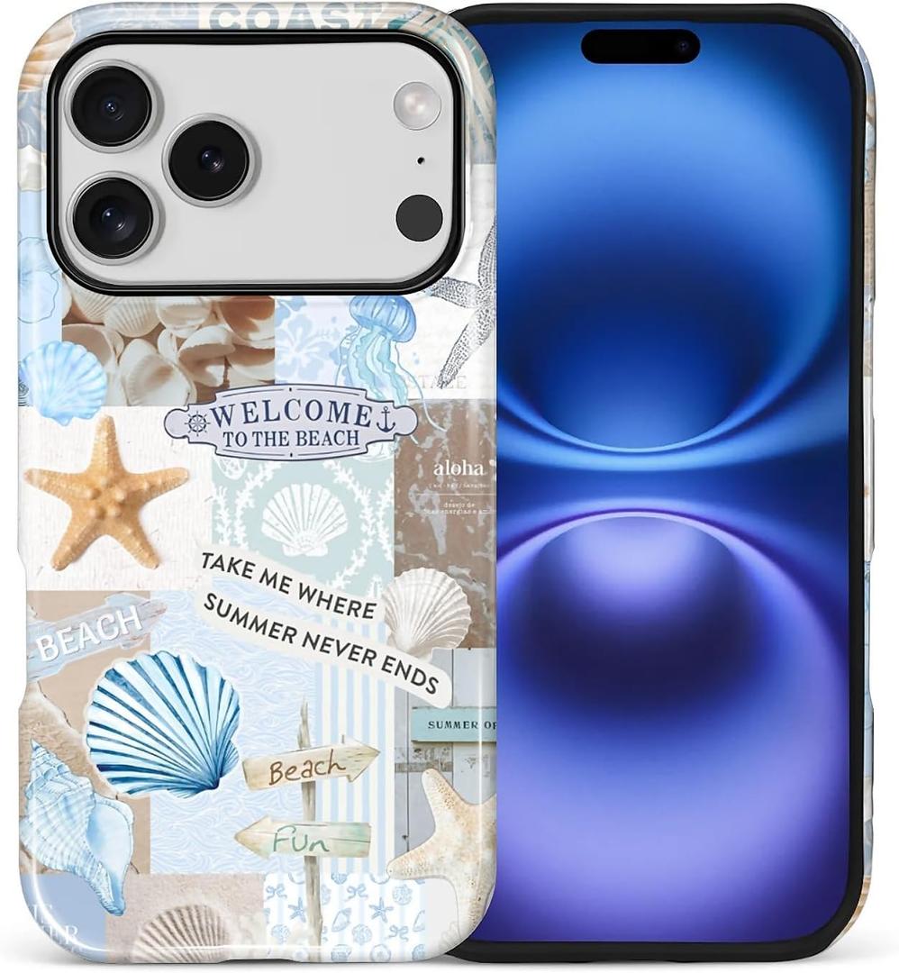 Case Compatible with iPhone 17 Pro, Cute Dual Layer Hybrid Phone Cover, Military Grade Drop Protection, Aesthetic Shockproof Phone Case for Women Girls, Boho Beach Summer Collage