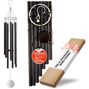 Wind Chimes for Outside and Inside  44 inch  528hz Solfeggio Healing Tones - Black