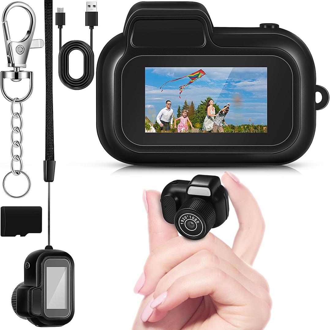 Mini Keychain Camera 1080p Small Nostalgia Retro Camera 100 Mins Battery Life Portable Micro Video for Photo Video Travel Study Recording(16gb)