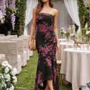 MEROKEETY Women's Summer Strapless Floral Maxi Dress 2026 Bodycon Mesh Wedding Guest Cocktail Party Tube Dresses (Black, L)